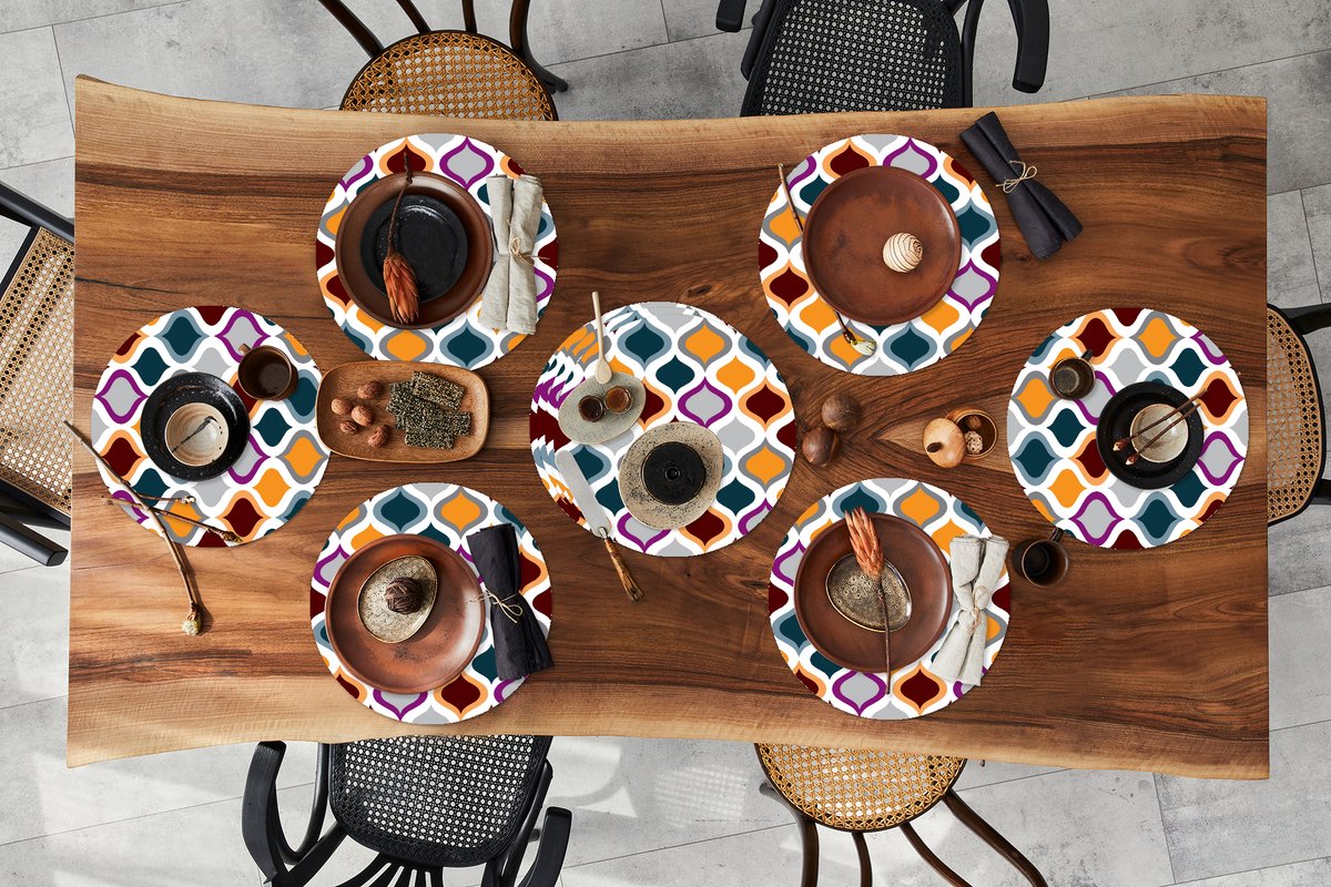 Ronde placemats - Onderlegger - Placemats rond - Retro - Lijn - Patroon - 10 stuks
