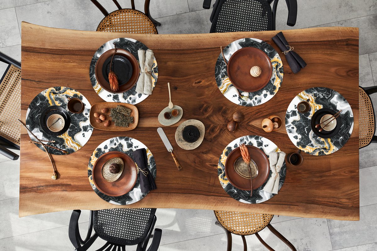 Ronde placemats - Onderlegger - Placemats rond - Marmer print - Goud - Wit - 6 stuks