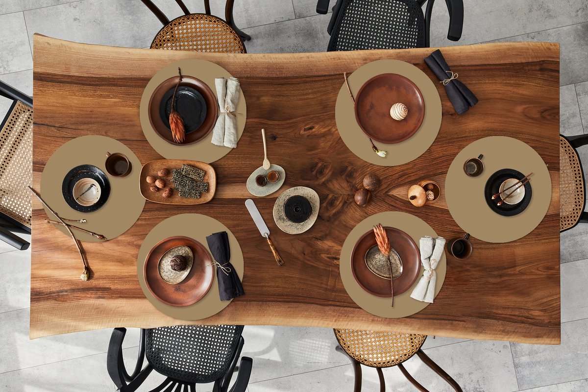 Ronde placemats - Onderlegger - Placemats rond - Palet - Beige - Interieur - 6 stuks