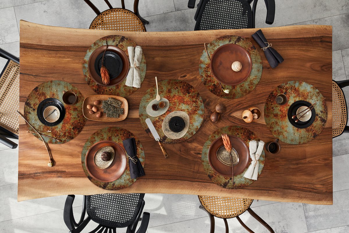 Ronde placemats - Onderlegger - Placemats rond - Roest print - Muur - Grijs - 8 stuks