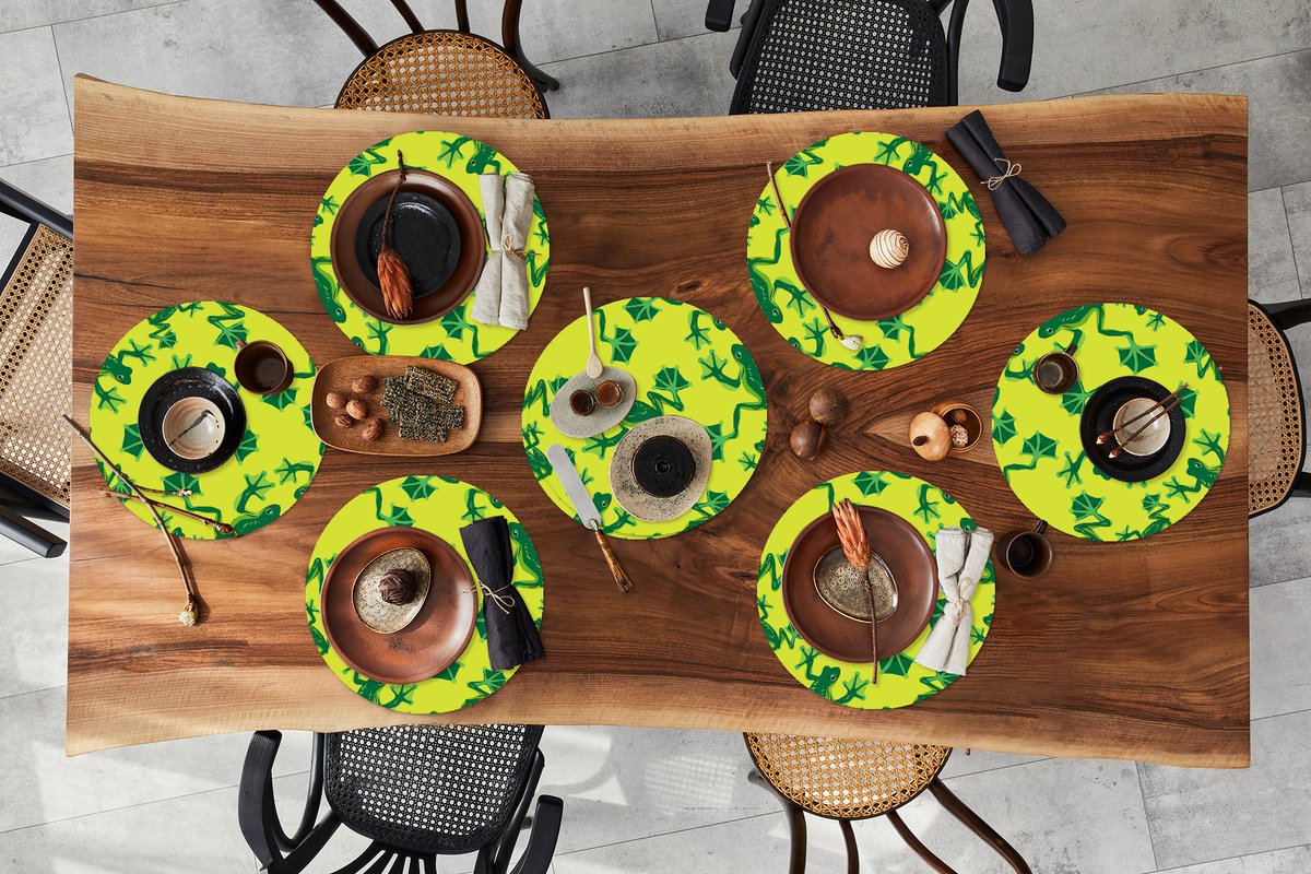 Ronde placemats - Onderlegger - Placemats rond - Kikker - Dieren - Jungle - Patroon - 8 stuks