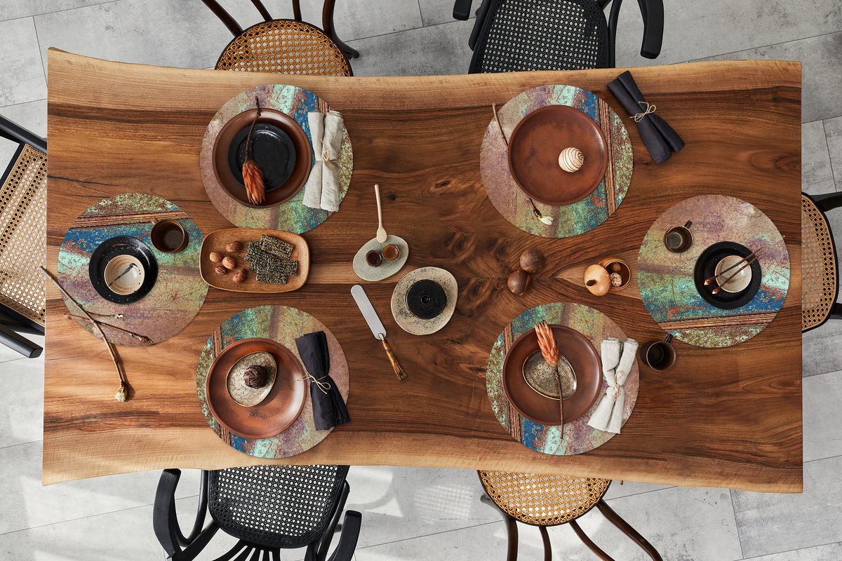 Ronde placemats - Onderlegger - Placemats rond - Roest print - Metaal - Staal - 6 stuks