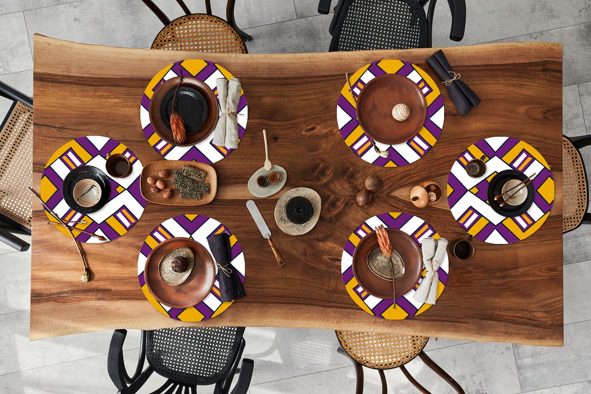 Ronde placemats - Onderlegger - Placemats rond - Design - Lijn - Retro - 6 stuks