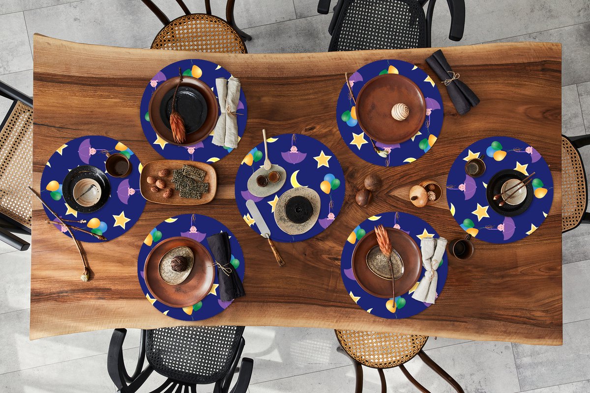 Ronde placemats - Onderlegger - Placemats rond - Sterren - Patronen - Paraplu - Geboorte - 8 stuks