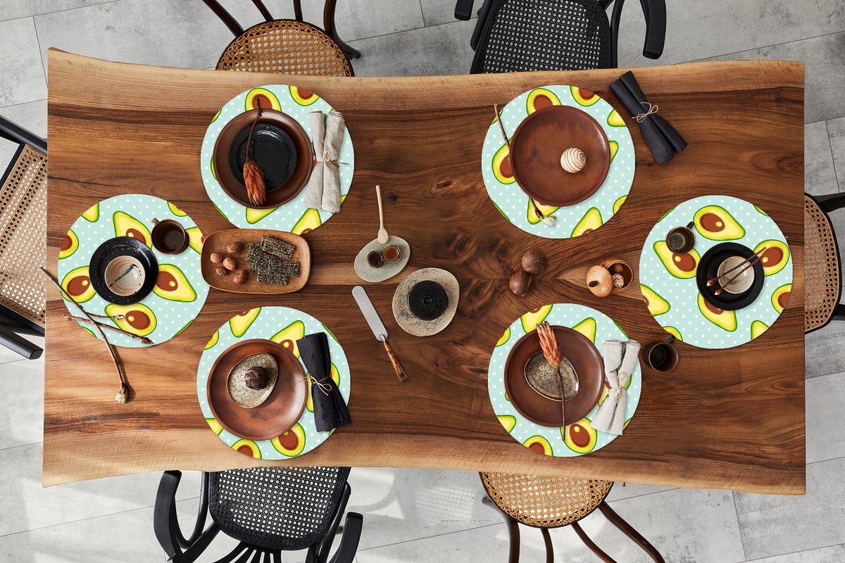 Ronde placemats - Onderlegger - Placemats rond - Avocado - Patronen - Stippen - 6 stuks