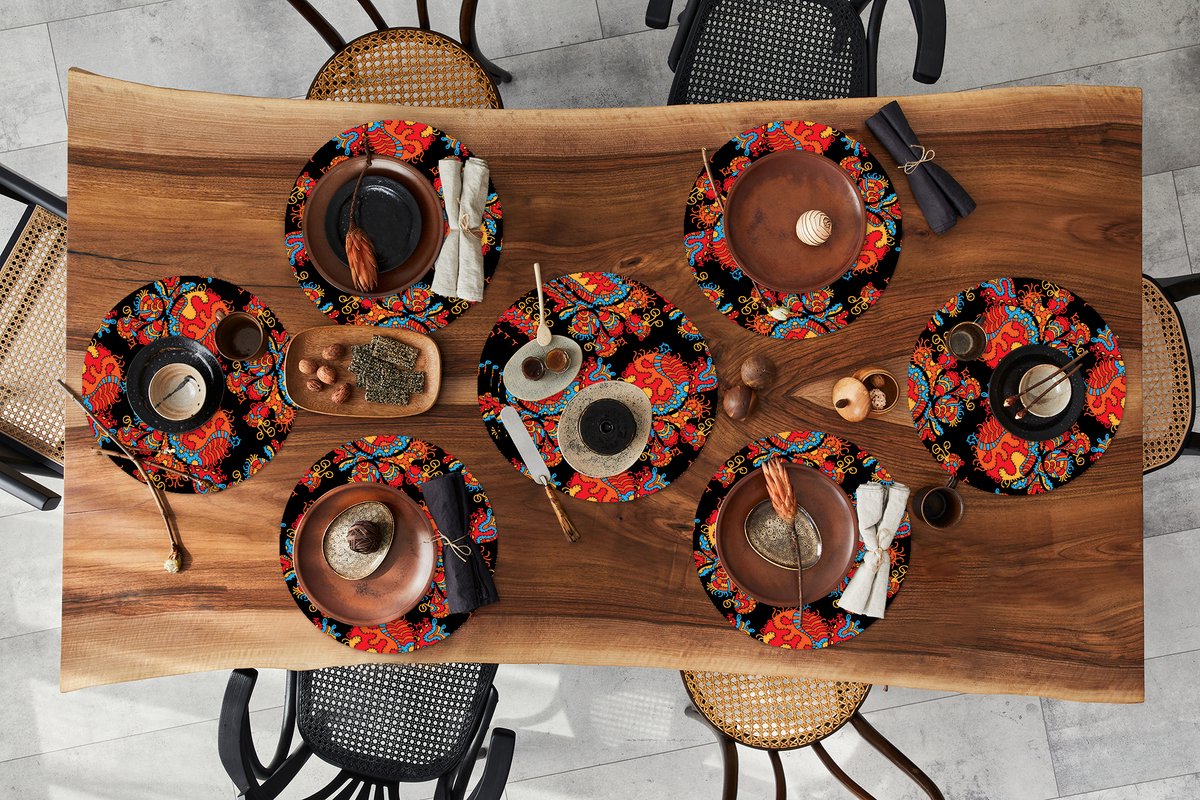 Ronde placemats - Onderlegger - Placemats rond - Draak - Patronen - Oud en Nieuw - 10 stuks