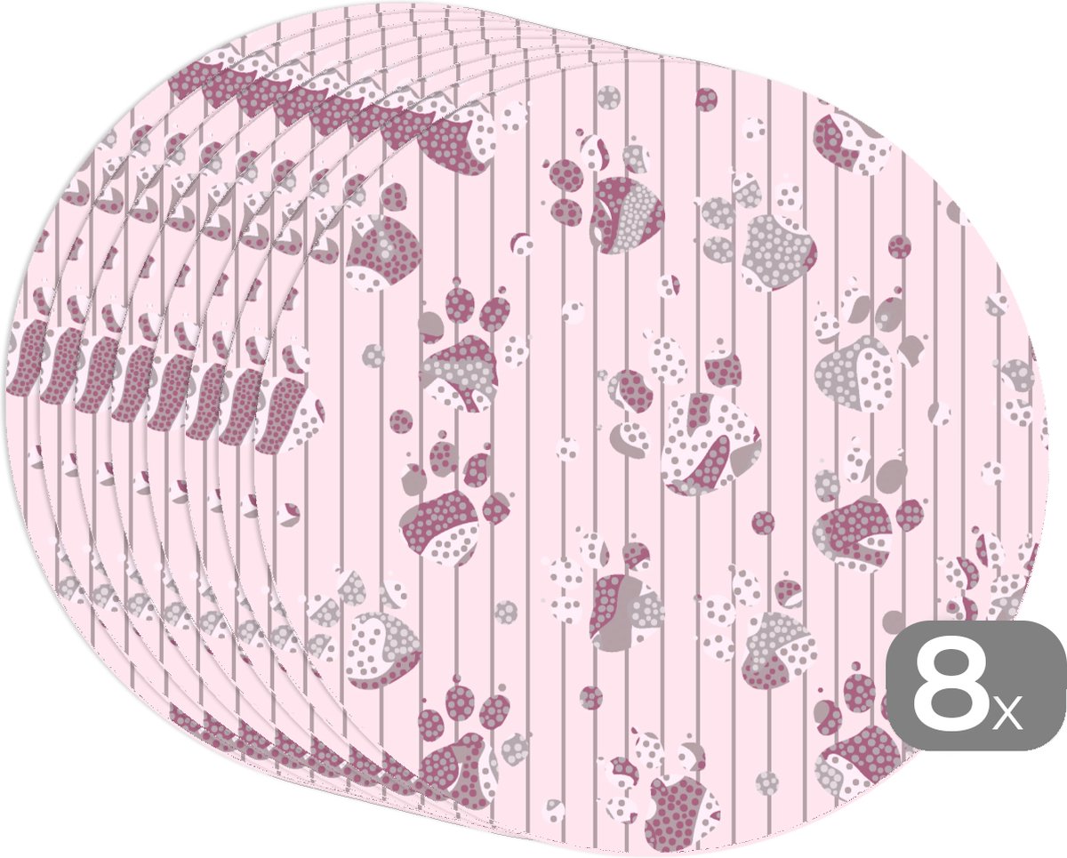 Ronde placemats - Onderlegger - Placemats rond - Hond - Roze - Patronen - Paars - Meisjes - Kinderen - Kids - 8 stuks
