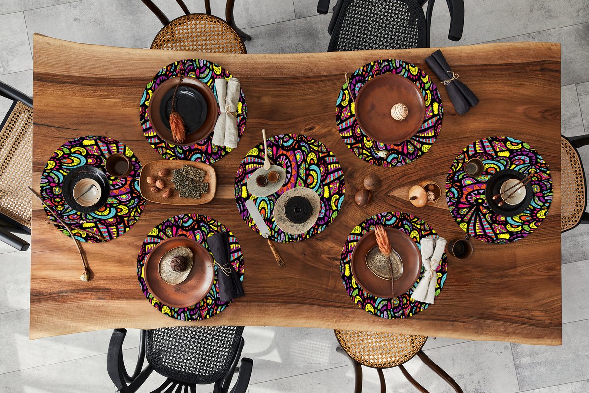 Ronde placemats - Onderlegger - Placemats rond - Design - Mandala - Regenboog - 8 stuks