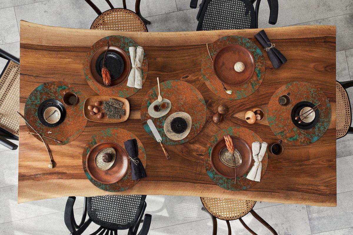 Ronde placemats - Onderlegger - Placemats rond - Staalplaat - Turquoise - Roest print - 8 stuks