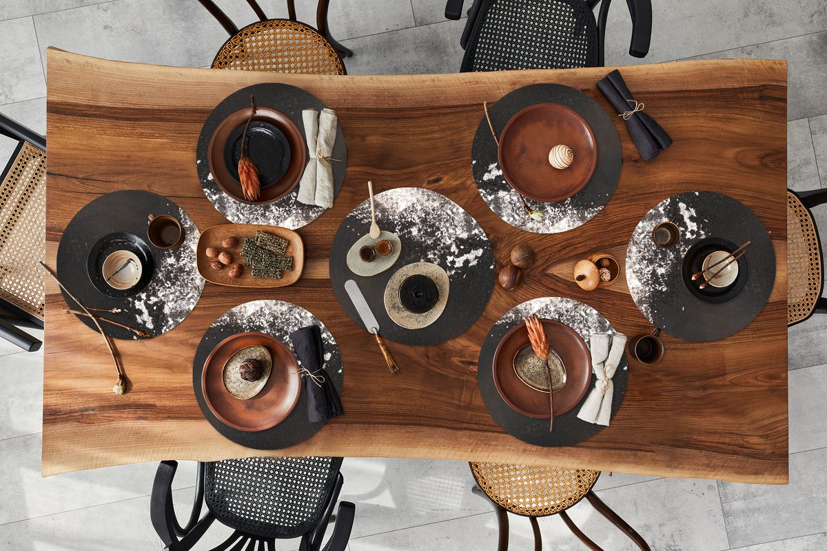 Ronde placemats - Onderlegger - Placemats rond - Zilver - Roest print - Zwart - 10 stuks