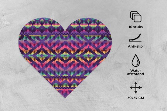 Sets de table - Napperons de table - Napperons coeur - Tricot - Patrons - Arc-en-ciel - 10 pièces