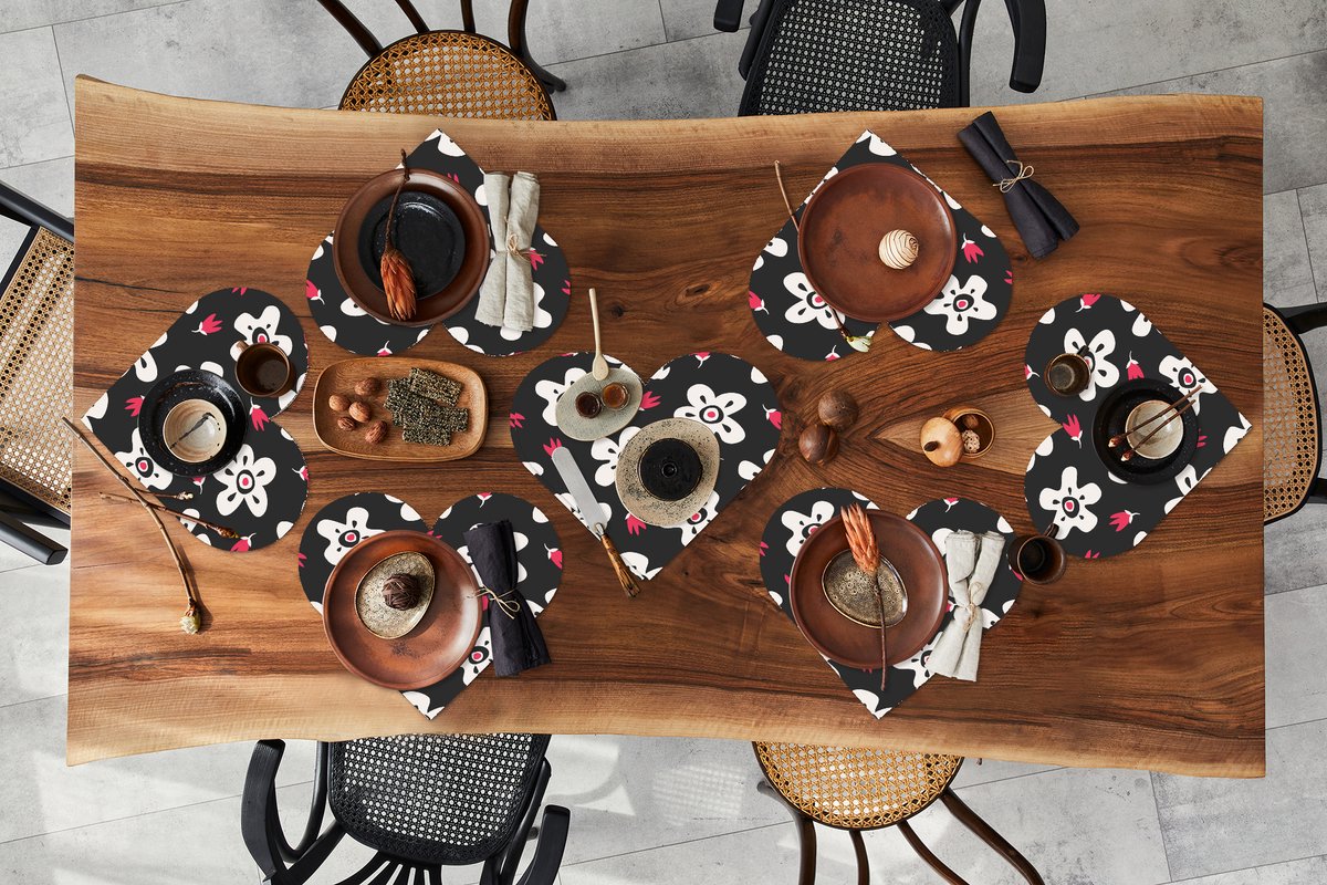 Onderleggers - Placemats - Placemats hartje - Patronen - Bloemen - Sterren - 8 stuks