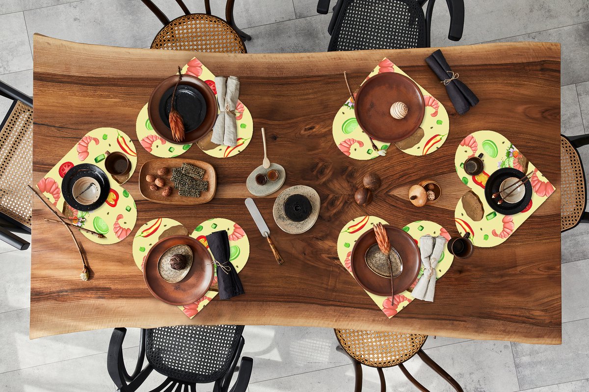 Onderleggers - Placemats - Placemats hartje - Patroon - Eten - Groente - 6 stuks