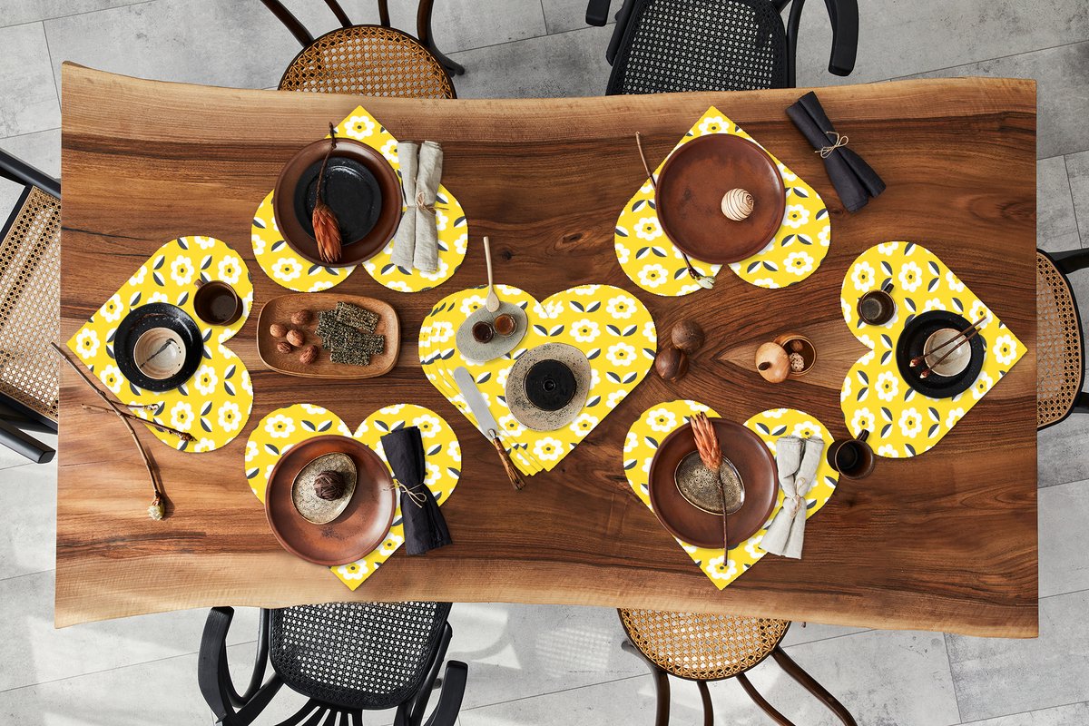 Onderleggers - Placemats - Placemats hartje - Bloem - Geel - Patronen - Zomer - 10 stuks