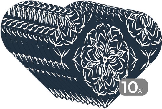 Sous-verres - Napperons - Napperons coeur - Motif - Bloem - Bleu foncé - 10 pièces