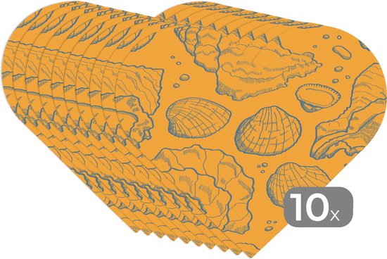 Napperons de table - Sets de table - Napperons coeur - Coquillages - Jaune - Oranje - Motifs - 10 pièces