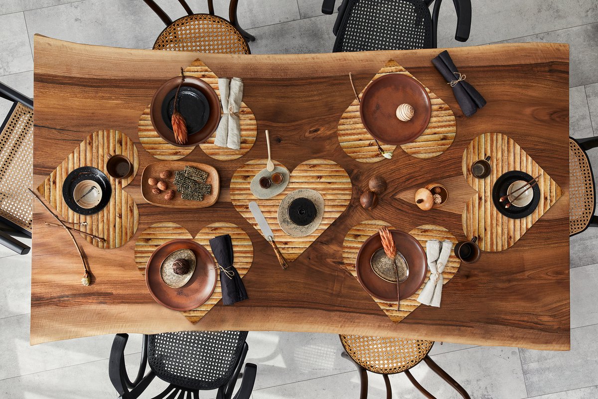 Onderleggers - Placemats - Placemats hartje - Planken - Hout - Vintage - 8 stuks