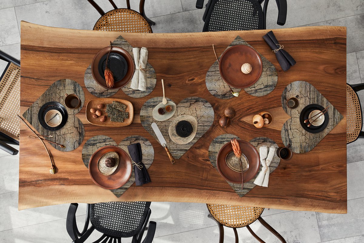 Onderleggers - Placemats - Placemats hartje - Hout - Verf - Industrieel - 8 stuks