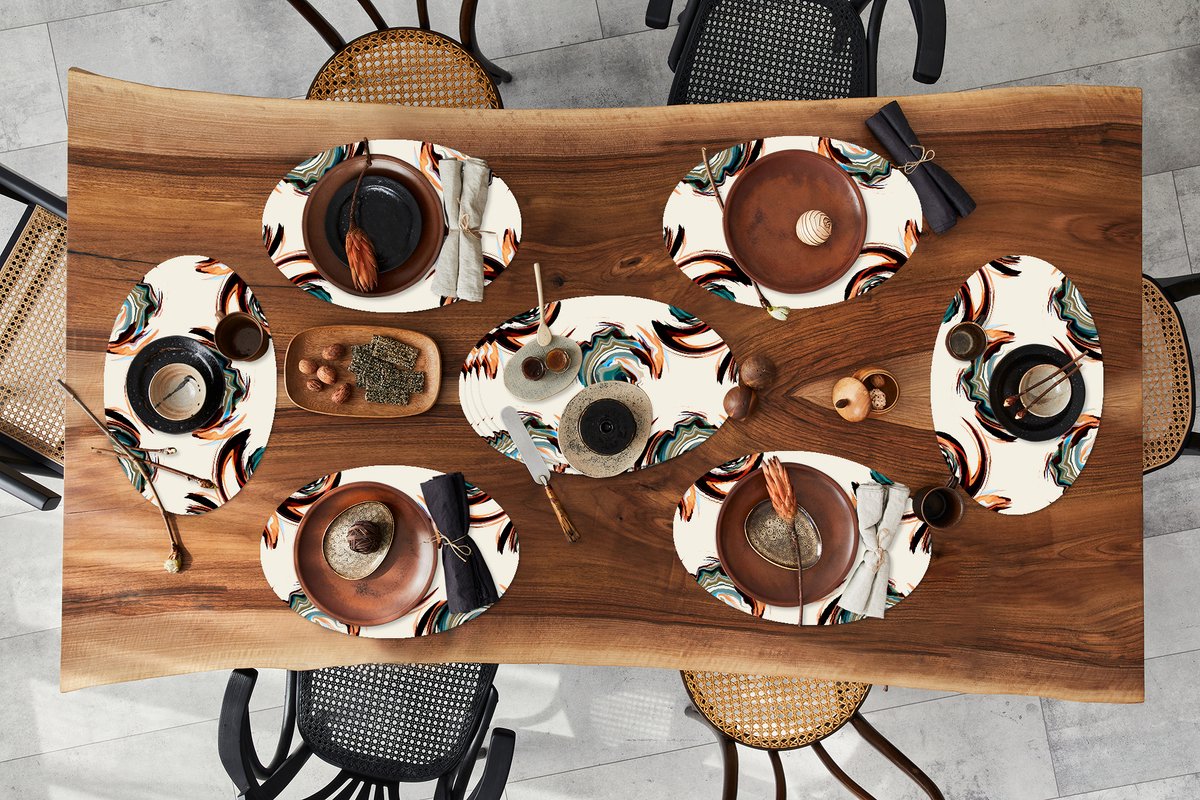 Placemats ovaal - Onderleggers - Ovale placemats - Patronen - Abstract - Verf - 10 stuks