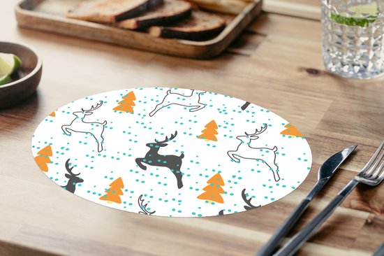 Napperons ovales - Sets de table - Sets de table ovales - Cerf - Motif - Arbre - 8 pièces