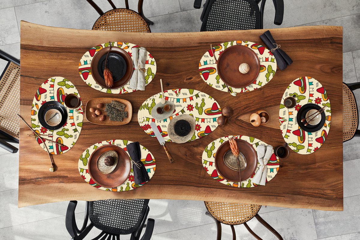 Placemats ovaal - Onderleggers - Ovale placemats - Mexico - Cactus - Patronen - 10 stuks