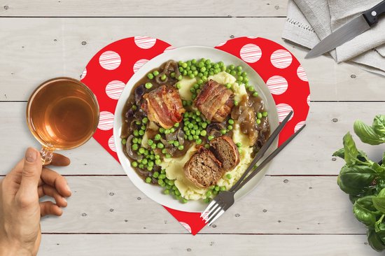 Napperons de table - Sets de table - Napperons coeur - Pois - Pois - Motifs - Rouge - Wit - 8 pièces