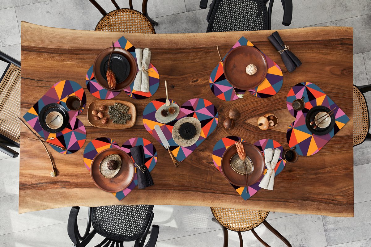 Onderleggers - Placemats - Placemats hartje - Geometrie - 3D - Driehoek - Patronen - 8 stuks