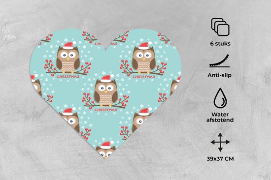 Dessous de verre - Napperons de table - Napperons de table coeur - Motifs - Hibou - Noël - 6 pièces - Noël - Cadeau - Cadeau de Noël homme, femme et enfant