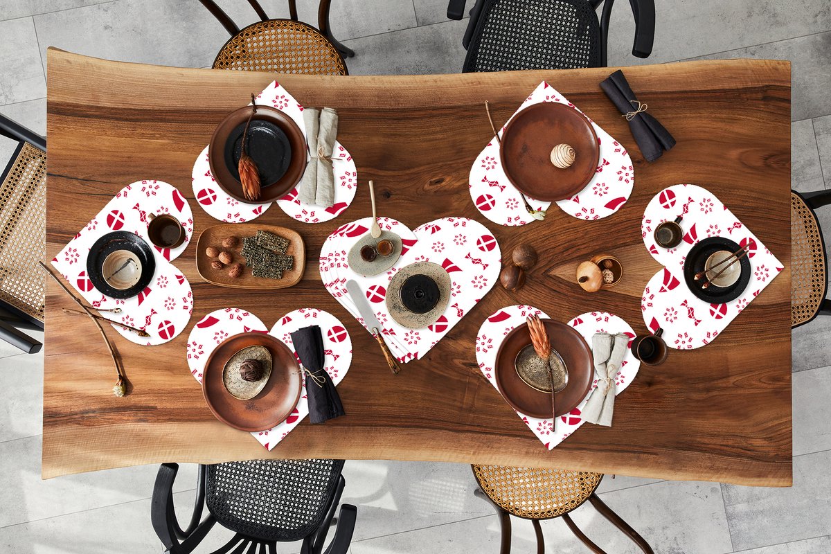 Onderleggers - Placemats - Placemats hartje - Denemarken - Patronen - Rood - 10 stuks