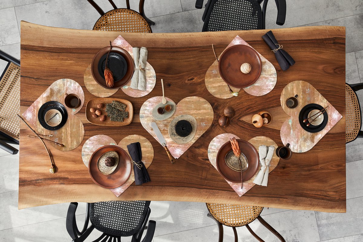 Onderleggers - Placemats - Placemats hartje - Roest print - Brons - Metaal - 8 stuks