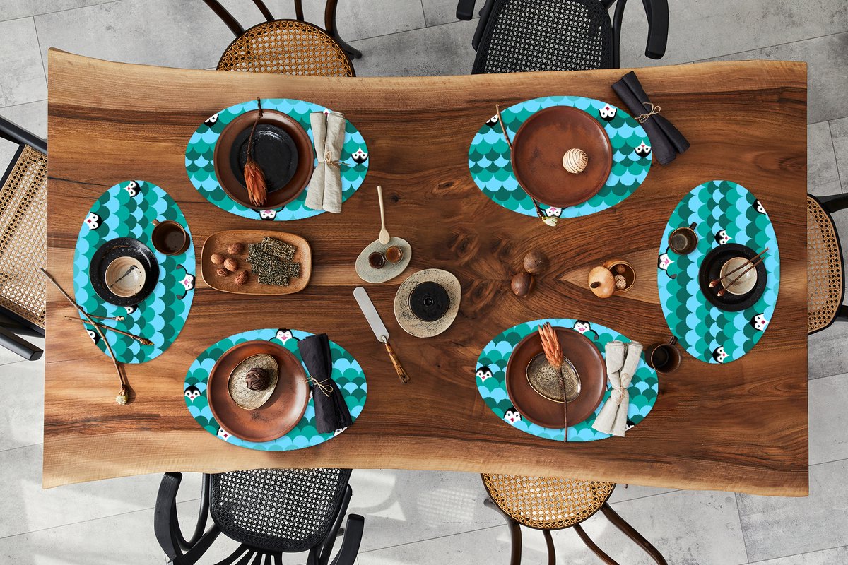 Placemats ovaal - Onderleggers - Ovale placemats - Cirkel - Pinguïn - Design - 6 stuks