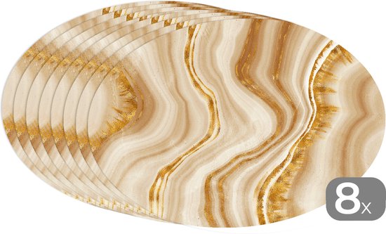 Napperons ovales - Sous-verres - Sets de table ovales - Imprimé marbre - Or - Motif - 8 pièces