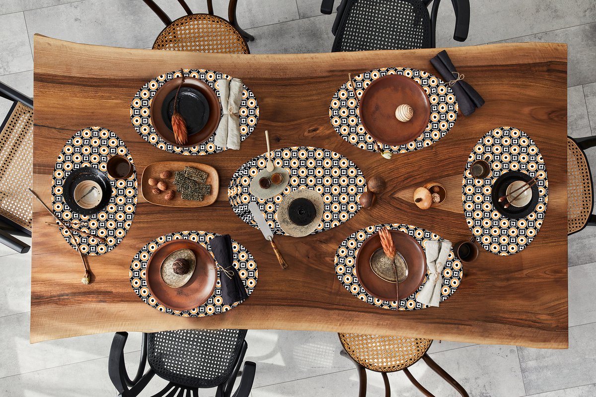 Placemats ovaal - Onderleggers - Ovale placemats - Patroon - Cirkel - Retro - 10 stuks