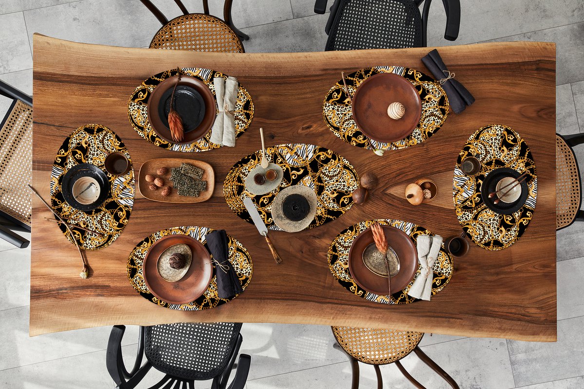 Placemats ovaal - Onderleggers - Ovale placemats - Ketting - Goud - Panter - Zebra - 10 stuks