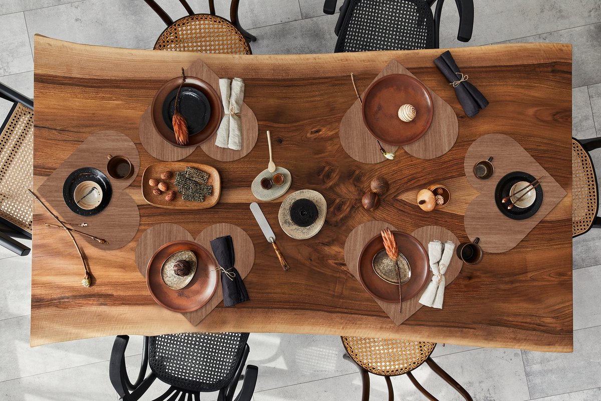 Onderleggers - Placemats - Placemats hartje - Hout - Boomstronk - Patronen - 6 stuks