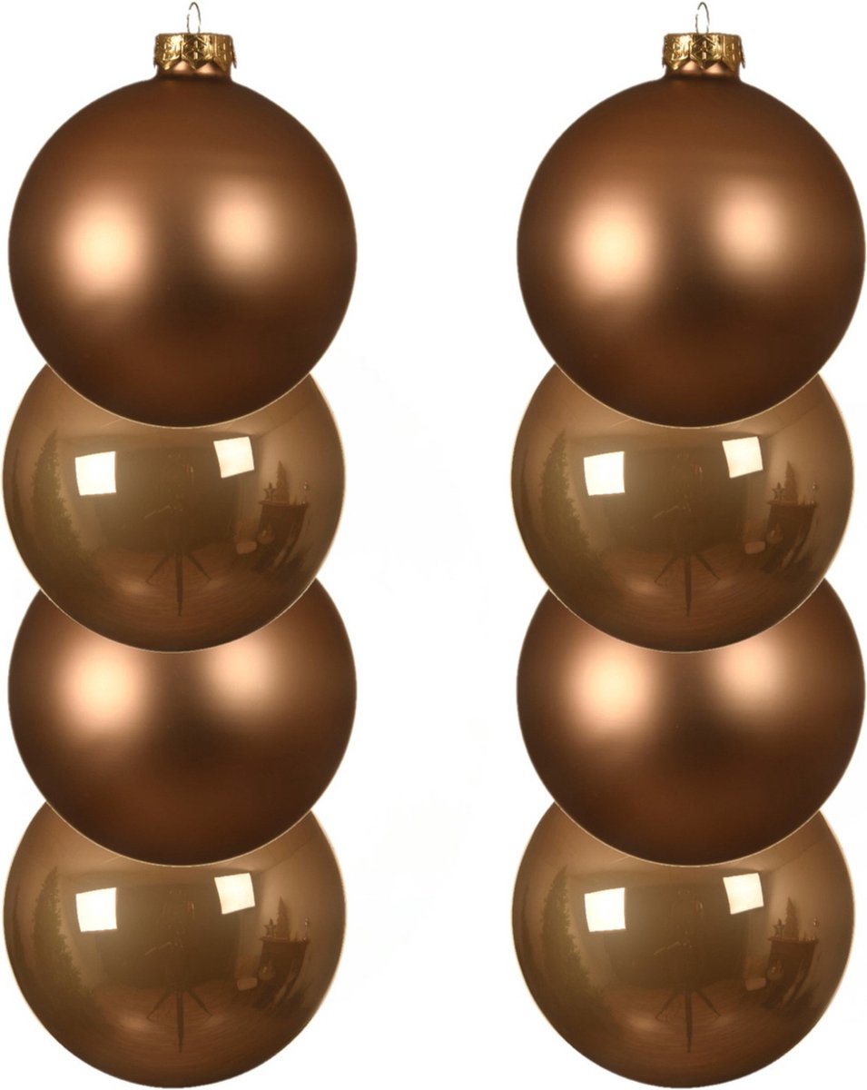 8x stuks kerstballen toffee bruin van glas 10 cm - mat/glans - Kerstversiering/boomversiering