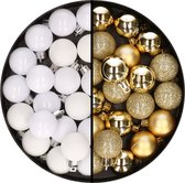 40x stuks kleine kunststof kerstballen goud en wit 3 cm - Voor kleine kerstbomen