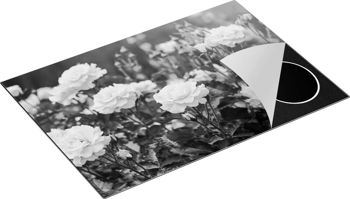 Chefcare Inductie Beschermer Roze Rozen Bloemen - Zwart Wit - 77x51 cm - Afdekplaat Inductie - Kookplaat Beschermer - Inductie Mat