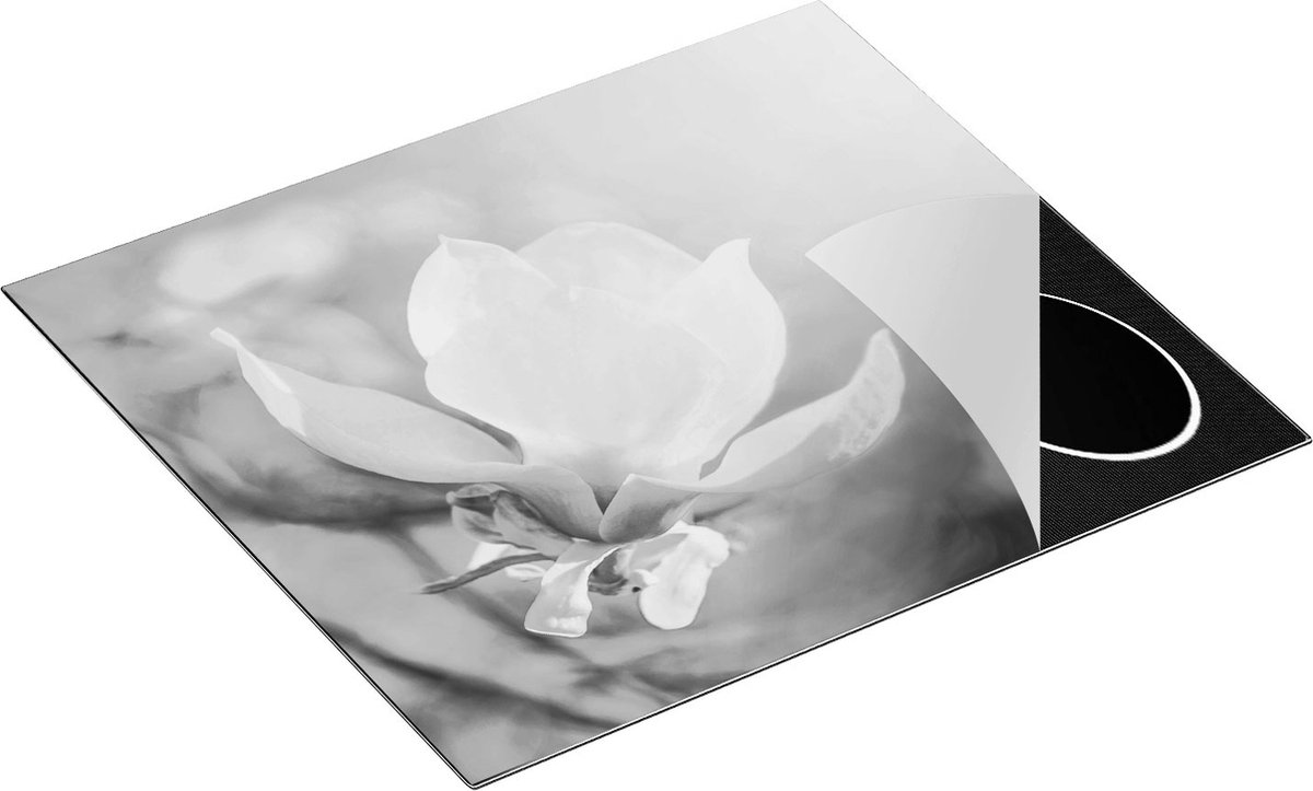 Chefcare Inductie Beschermer Roze Magnolia Bloem - Zwart Wit - 60x55 cm - Afdekplaat Inductie - Kookplaat Beschermer - Inductie Mat
