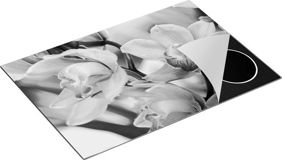 Chefcare Inductie Beschermer Licht Paarse Orchidee Bloemen - Zwart Wit - 75x50 cm - Afdekplaat Inductie - Kookplaat Beschermer - Inductie Mat