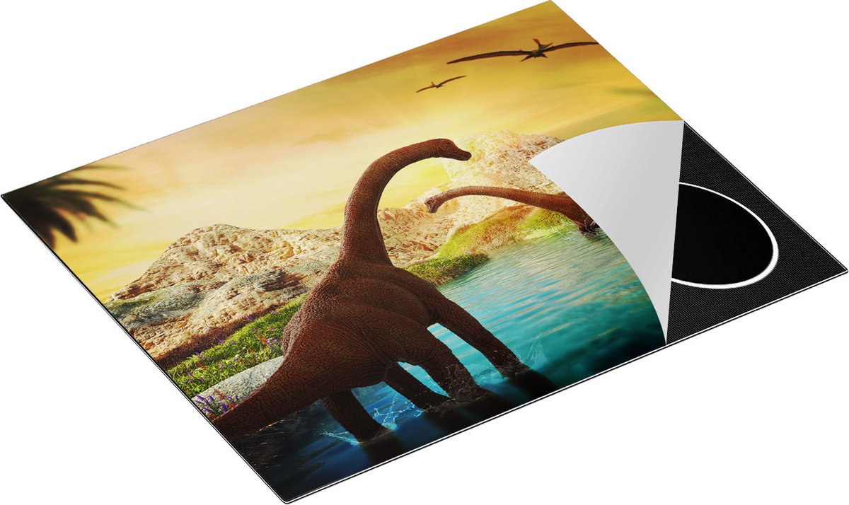 Chefcare Inductie Beschermer Dinosauriërs in het Water - Dino's - 65x55 cm - Afdekplaat Inductie - Kookplaat Beschermer - Inductie Mat