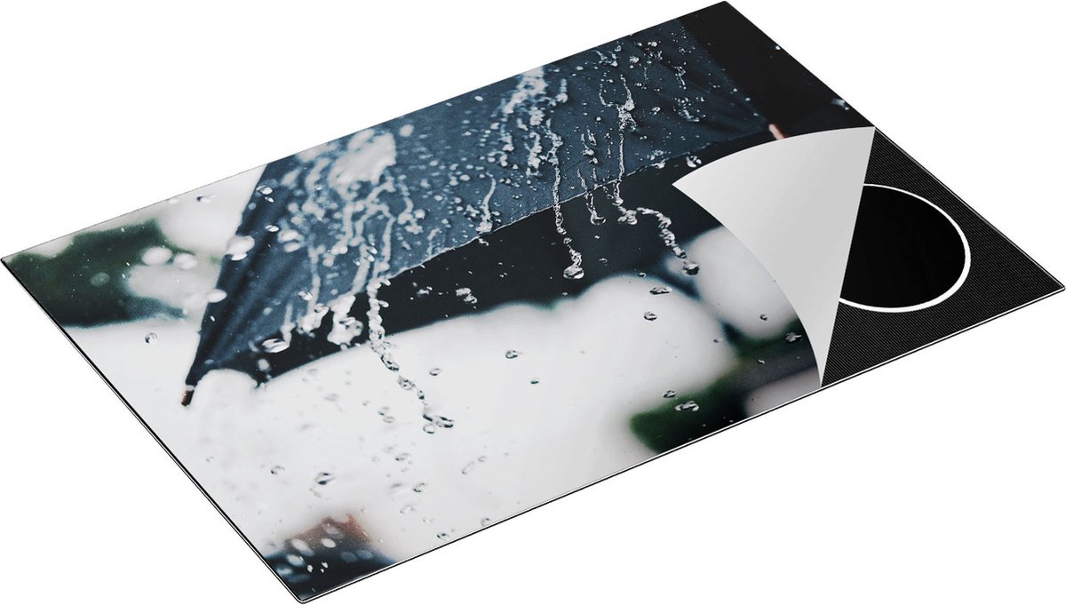 Chefcare Inductie Beschermer Zwarte Paraplu met Regen Druppels - 80x50 cm - Afdekplaat Inductie - Kookplaat Beschermer - Inductie Mat