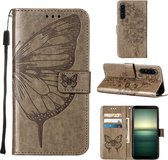Mobigear Telefoonhoesje geschikt voor Sony Xperia 1 IV Hoesje | Mobigear Butterfly Bookcase Portemonnee | Pasjeshouder voor 2 Pasjes | Telefoonhoesje voor Pinpas / OV Kaart / Rijbewijs - Grijs