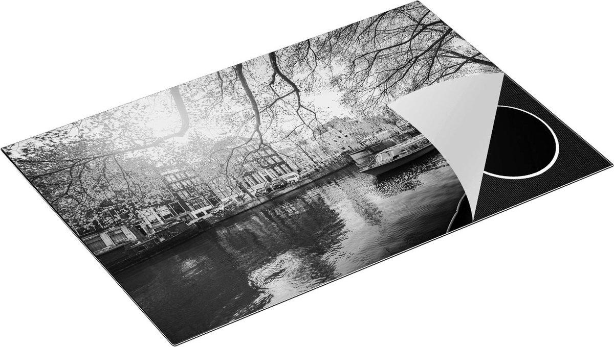 Chefcare Inductie Beschermer Amsterdamse Gracht tijdens het Voorjaar - Zwart Wit - 81x52 cm - Afdekplaat Inductie - Kookplaat Beschermer - Inductie Mat
