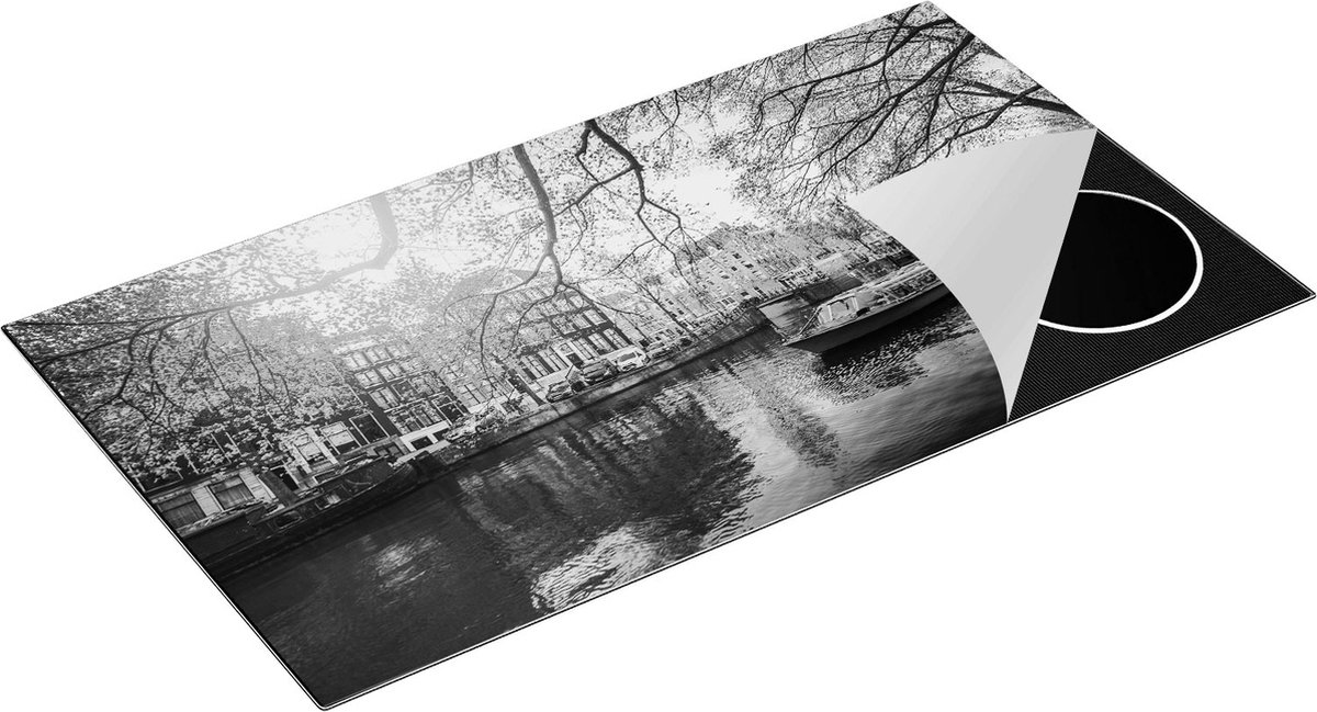Chefcare Inductie Beschermer Amsterdamse Gracht tijdens het Voorjaar - Zwart Wit - 95x55 cm - Afdekplaat Inductie - Kookplaat Beschermer - Inductie Mat