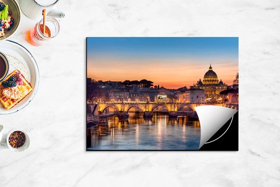 Chefcare Inductie Beschermer Engelenbrug in Rome bij Zonsondergang - 70x50 cm - Afdekplaat Inductie - Kookplaat Beschermer - Inductie Mat