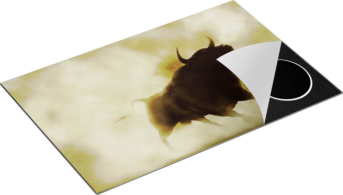 Chefcare Inductie Beschermer Zwarte Stier in het Stoffige Rook - 80,2x52,2 cm - Afdekplaat Inductie - Kookplaat Beschermer - Inductie Mat