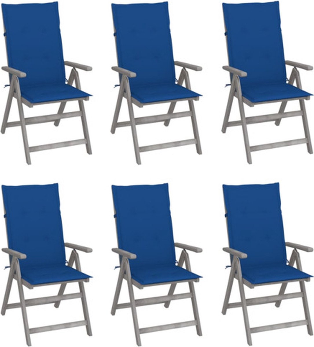vidaXL - Tuinstoelen - 6 - st - verstelbaar - met - kussens - massief - acaciahout