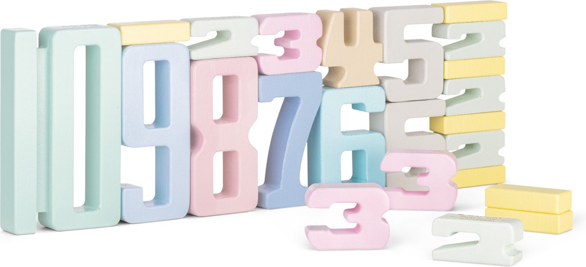 Navaris houten blokken met cijfers - Leren tellen voor kinderen vanaf 18 maanden - 32 blokken van 1 t/m 10 - Stapelblokken in meerkleurig design