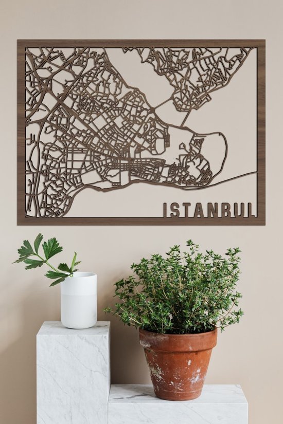 Houten Stadskaart Istanbul Notenhout 30x40cm Wanddecoratie Voor Aan De Muur City Shapes